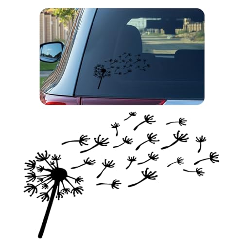 Image of Car Dandelion Flying Sticker, Waterproof Auto Dandelion Flying Flower Sticker with Music Notes, 7.9 inchx5.5 inch Die Cut Vinyl Dandelion Decal for Car Window Laptop, Car Accessories (Black)