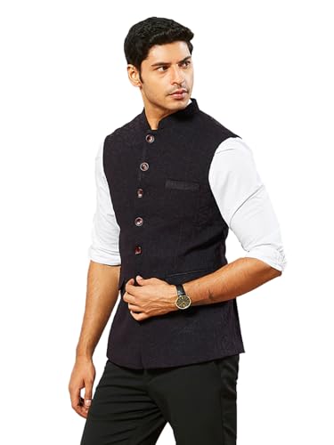 Image of VASTRAMAY Men's - Nehru Jacket, Silk Blend Emboss Fabric nehru jacket For Men, Traditional Indian Festive & Ethnic Wear