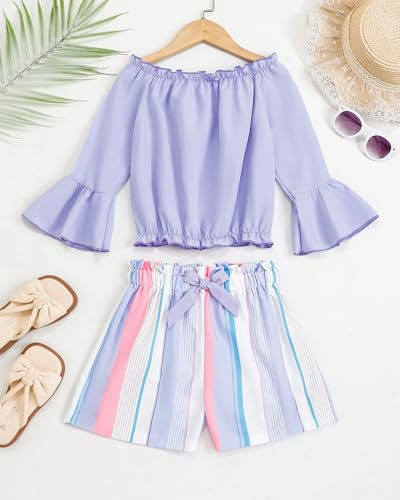 Image of Weebaby Girls Clothes 2 Piece Outfits Cute Kid Clothes Crop Top Paperbag Waist Shorts Set Summer Clothes for Tween Girls