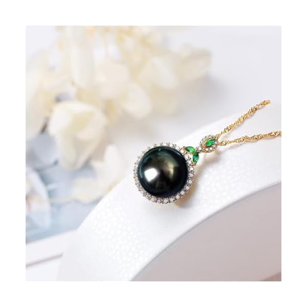 Gifts for Women- Tahitian-Black-Pearl-Necklace for Women, 12-13mm Real South Sea Pearls Pendant Sterling Silver Plated 18K Gold With Urquoise- Christmas Mothers Day Valentine's Day Jewelry - Image 5
