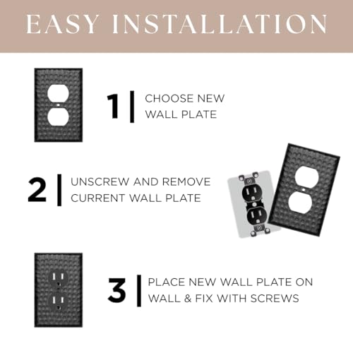 Image of Monarch Abode Single Toggle Light Switch Cover Plate - 1-Gang Matte Black Outlet Covers, Hand Hammered Decorative Outlet Cover Wall Plates, Light Switch Plate Covers for Electric Outlets, Pack of 2