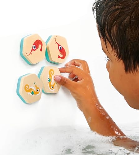 LUDI - Badememorie, 2-in-1, Set zum Zusammenbauen von Tierpaaren und Puzzle, ab 18 Monaten, 24 Teile aus wasserfestem Schaumstoff, inklusive Aufbewahrungsbehälter, Meeresmotiv