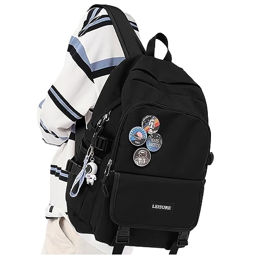 Schulrucksack Mädchen, Lässig Rucksack Damen Herren Sportlich Groß Travelite Wasserdicht Leichter Rucksack Modern Schulrucksack jungen Teenager Aesthetic School bag, Schwarz