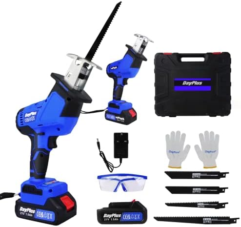 Electric Cordless Reciprocating Saws, 680w Sabre Saw, with 1 * 1500mAh Battery and Charger, 0-1900RPM Variable Speed, 4 Blades Change, Blade Wood 150mm, Metal 8mm, Wood Metal Cutting Tree Pruning