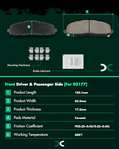 Image of SCITOO D2177-9422 Disc Brake Pads Sets Front Ceramic Brake Pads w /Hardware | For Jeep For Wrangler 2018-2023