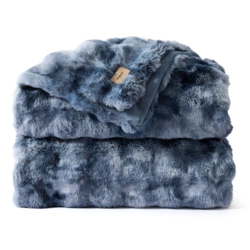 Image of Bedsure Fluffy Bubble Faux Fur King Blanket, 104 inchx90 inch, Tie-dye Blue