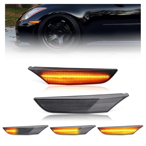 HECASA 2PCS LED Side Marker Lights Compatible with 2001-2006 Infiniti G35 Sedan Base X Nissan Skyline V35 Sedan Replacement for IN2550108 IN2551108 Bumper Turn Signal Parking Lamp DRL - Smoke Lens