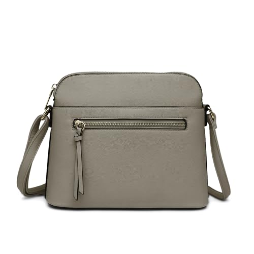 LA TERRE Small Crossbody Bag, Dome Shoulder Bag with Zipper Pocket Adjustable Strap, Grey, Small