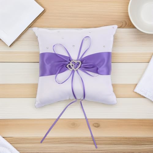 GARIOUANS Coussin et Souvenir Mémorable en Satin Pourpre pour Alliances de Mariage Accessoire Polyvalent Nœud Décoratif Élégant pour Cérémonie de Fiançailles – vue 2