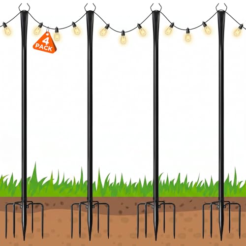 10FT String Light Poles, Heavy Duty Outdoor Light Pole Stand, 5-Prong Reinforced Steel Base, Anti-Rust, for Patio Garden Deck, Support Bistro & Edison Bulb Lights (4 Pack) - image 1