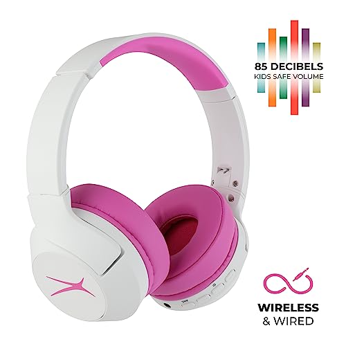 Image of Altec Lansing Kid Safe Noise Cancelling Wireless Headphones 15H Battery, 85dB Volume Limit, Foldable Design Powerful Sound, Active Noise Cancellation Perfect for Kids Ages 7+ (Whiteout Pop Pink)