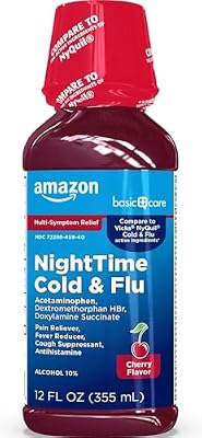 Amazon Basic Care Night Time Cold & Flu Liquid, Cherry, 12 Fl Oz (Pack of 1)