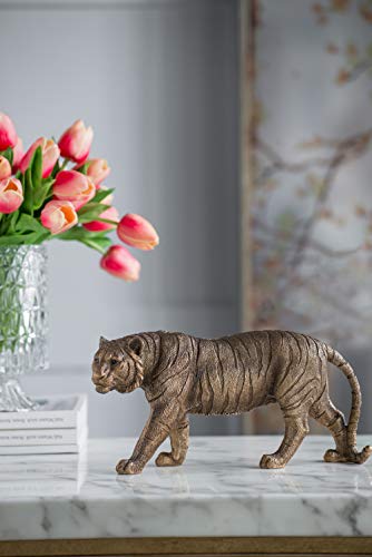 Escultura Decorativa Tigre Andando Dorado Antiguo 11.4 in miniatura 4