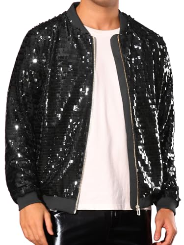Lars Amadeus Sequin Varsity Jackets for Men's Zipper Festival Disco Sparkly Shiny Baseball Bomber Jacket