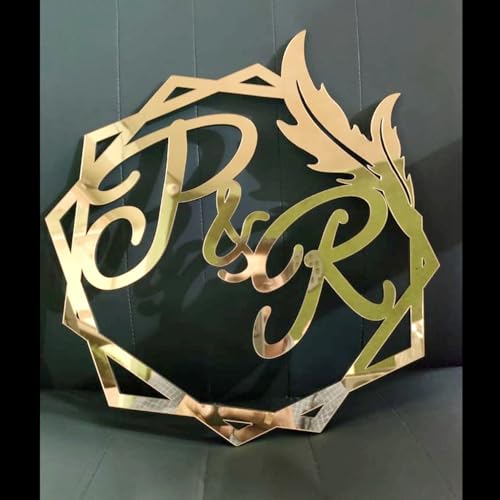 Image of RAKTABEEJM Unique Gold Acrylic Couple Initials Customized Gift | Best for Marriage| Engagement| Wedding|Anniversary| For Bride & Groom| 12x12 Inch