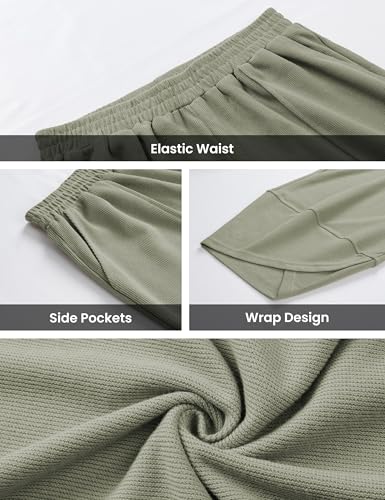Image of Himosyber Women Cotton Pants Wide Leg Pants Casual Loose Baggy Elastic Waist Beach Palazzo Harem Pants