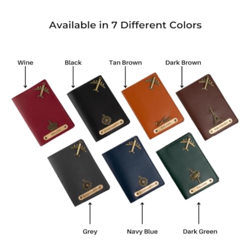 Image of ncgifts Personalised Leather Passport Holder with Custom Name & Charm - Handcrafted Travel Wallet Cover for Men & Women - Brown Genuine Leather Gift Set