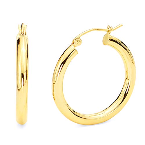 14k REAL Yellow Gold 3mm Thickness Hoop Earrings - 7 Different Size Available
