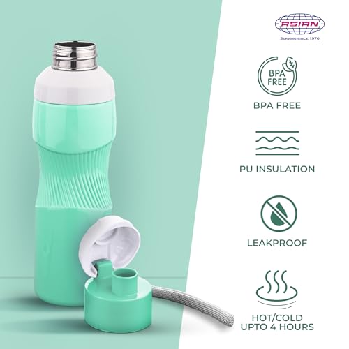 Image of Asian Thumb Grip Insulated Water Bottle 700ml | Steel Inner Flask for Hot & Cold Drinks | Leakproof & BPA Free | Ergonomic Grip for Gym, Office & Travel | Green Christmas Gifting Essential