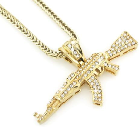 Hip Hop Bling Gold Tone Machine Gun 