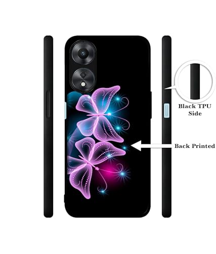 Image of Butterflies Neon Light Design Premium 2D Printed Metal Back Case Cover for Oppo A78 4G, Multicolor