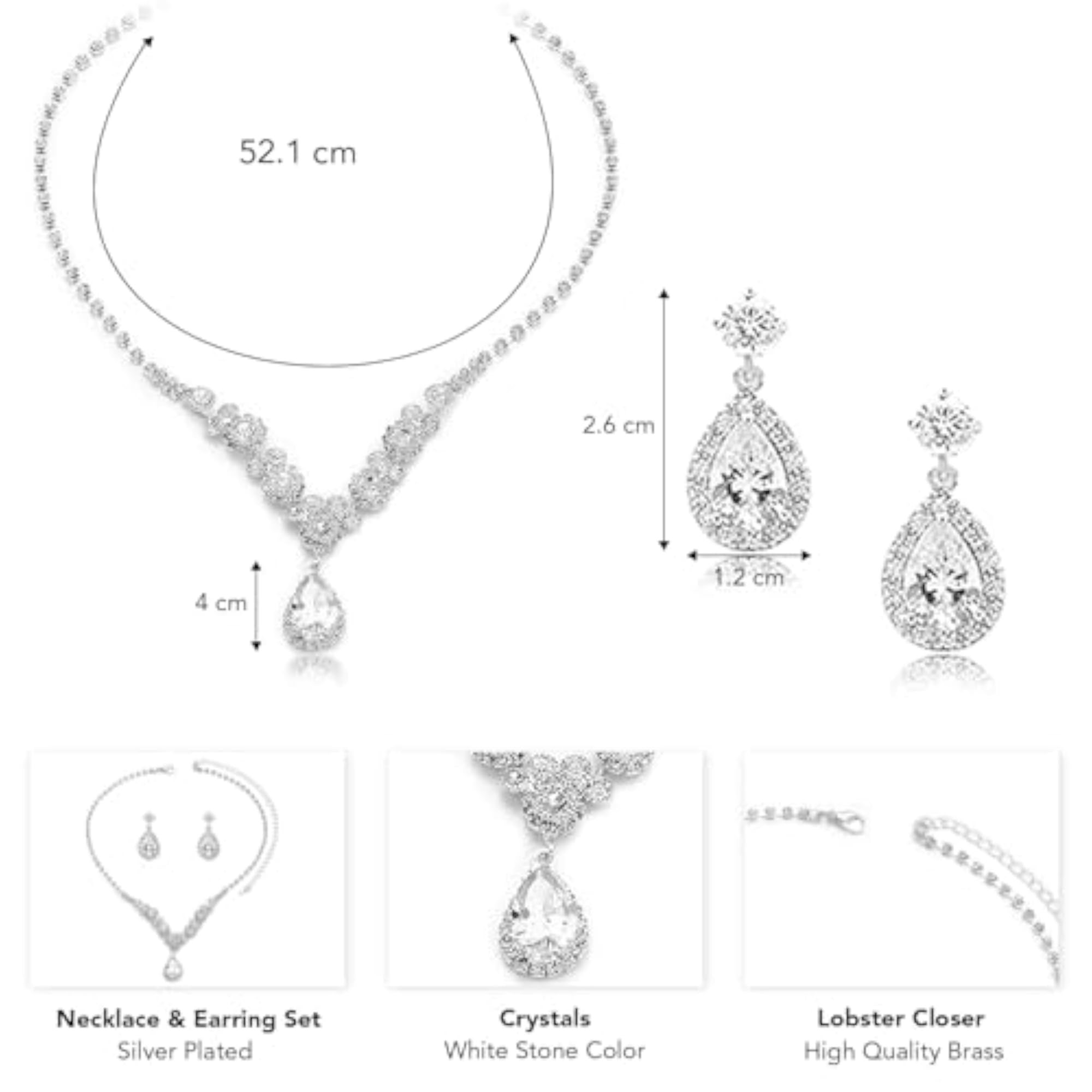 Women's Silver Plated Cubic Zirconia Necklace Drop Earring Set