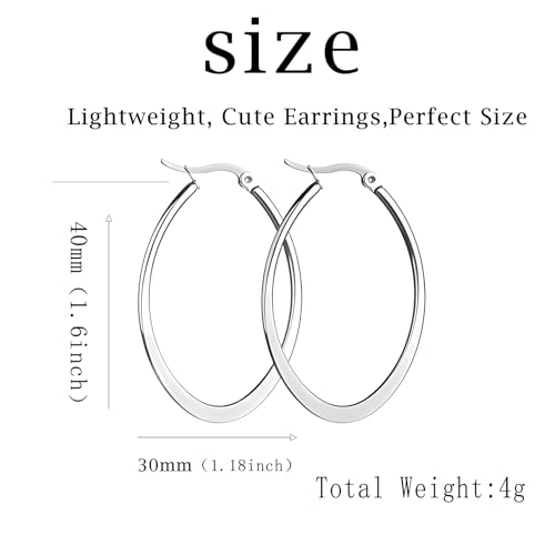 Gold Silver Black Oval Hoop Earrings for Women Large Big,Everyday Wear,Lightweight Water Drop Design,Gift Idea for Mother and Best Friend4