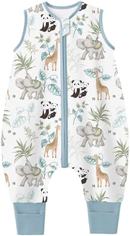 Teechodina Baby Ganzjahres Schlafsack mit Füßen 100% Baumwolle 1.5 Tog Schlafsack mit Beinen für Kinder, 1.5 Tog/Zoo, 80cm/Baby Höhe 90-100cm