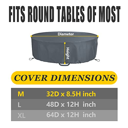 Selugove Round Table Cover, Suitable For 32-Inch Diameter Patio Round Table, Grey Thick Anti-Tearing Double Layer Oxford Cloth,With Handle Easy To Wear And Take Off #TOP1