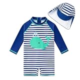 3-6 Months Swimsuit Baby Boys Whale Bathing Suit Infant One Piece Swimwear with Sun Hat UV Protection Zipper Sunsuit