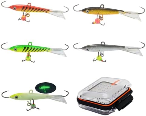 Alichino Ice Fishing Jig Set Ice Fishing Lures Micro Jig Head Hook Set for Panfish, Crappie, Walleye, Perch, Trout, Bluegill (5pcs Balance Ice Lure Set)