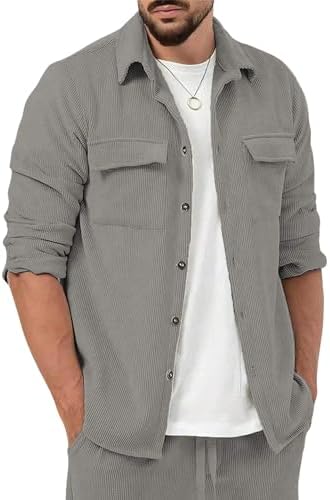 Lymio Casual Regular Fit Shirt for Men (Rib-Regular Fit Shirt) (L, Grey)