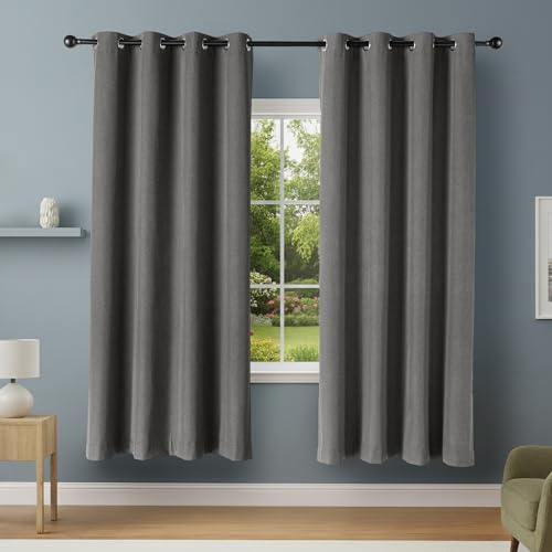 Amazon Basics Cortinas 100% Opacas con Ojales, Pack de 2 Unidades, 132 x 213 cm, Negro