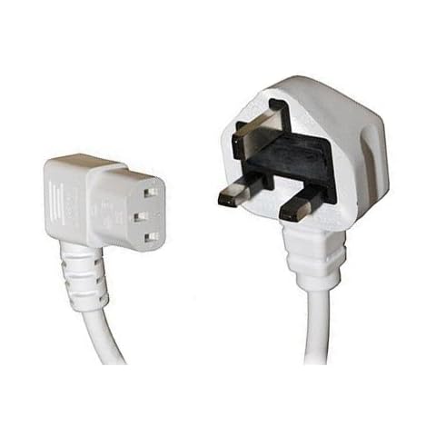 Auline 3m White Mains Cable with 90 Degree Kettle Plug UK Plug to Right Angle Angled C13 Cover