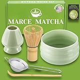 Marce Matcha Whisk Set- Matcha Set includes Matcha Bowl, Sifter, Holder and Scoop- The Perfect Bamboo Whisk for Matcha Tea (Green)