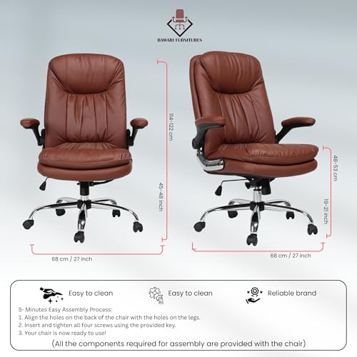 Image of Premium Leatherette Executive Office Chair with Chrome Base & Padded Armrests | Adjustable Height Swivel Desk Chair for Office & Home (Tan)