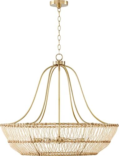 Capital Lighting 444161MA Wren Modern Handcrafted Rattan Basket Chandelier, 6-Light 360 Total Watts, 27" H x 32" W, Matte Brass