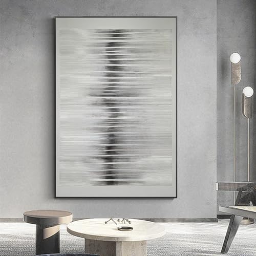Peinture à l'huile sur toile géométrique 96x160 cm avec grand cadre noir