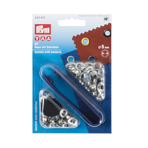 Prym Vario Creative Refill Eyelets with Washers, 5 mm Innen Ø, silberfarbig, 40 Stück, Silver Count