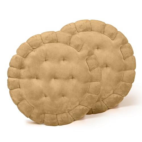 Cojines para Silla Redondos Forma de Galleta 40cmØ - Cojín de Asiento Suave y Cómoda, Ideal para Decoración de Hogar y Terraza (Redondo Beig, Pack 2)