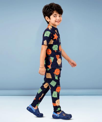 Image of 3BROS Unisex Pure Cotton Short Sleeve Kids Night Dress for Boys & Girls Nightwear /Sleepsuit /Sleepwear /Loungewear Night Suit for Boys and Girls Top and Pyjama Combo Set