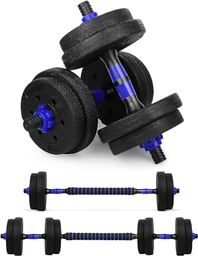 wuuhoo® Kurzhantelset Arni, 2er Set Hantel 27mm, Kurzhantel & Langhantel mit Gewichten 10kg bis 40kg, extra lange Verbindungsstange - Fitnessgerät aus Kunststoff für Zuhause 15kg - blau