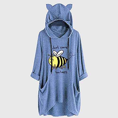 Hoodies For Women Cute Cat Ear Hoodie Dress Women Plus Size Hooded T Shirt Lounge Wear Lightweight Sweatshirt Spring Blouse Plus Size Long Sleeve Pullover Loose Oversized Cat Ear Hooded Long Jumpers #TOP1