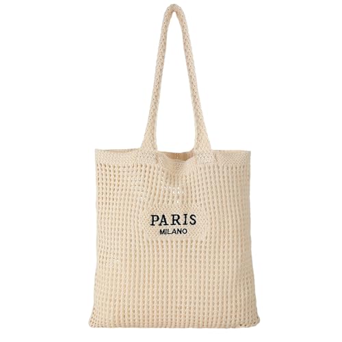 Trifabricy Crochet Beach Bag for Women, Crochet Tote Bag Mesh Summer Bag for Women, Large Aesthetic Crochet Bag Beach Knit Tote Bag Handbag Shoulder Bag for Summer Vacation