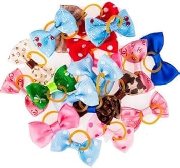 Colorful Pet Hair Bows with Rubber Bands, 20Pcs Set, Small Animals Grooming Accessories