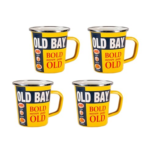 Golden Rabbit Enamelware Latte Coffee or Tea Mugs, 16 ounce, Old Bay, Set of 4