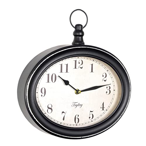 Tryltry Black Oval Retro Wall Clock, Rustic Vintage Style, Antique Old Fashioned Design, Battery Operated Silent Decor Wall Clocks For Kitchen,Farmhouse,Office, Black Oval #TOP2