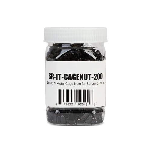 SR-IT-CAGENUT-200 Metal Cage Nuts, 12-24 Thread Size, 200-Pack, for Network Rack Enclosures