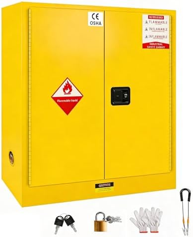 40" x 25" x 25" Flammable Storage Cabinet - 60 Gallon Hazardous Material Safety Cabinet with Adjustable Shelves, Galvanized Steel for Home & Commercial Use, Red