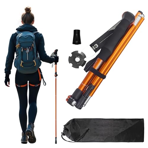 Collapsible Trekking Pole,7075 Aluminum Adjustable 43.3"-51.2" Hiking Pole, Quick-Lock Design,Walking Sticks for Hiking/Camping/Travel (Matte Orange)